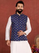 Cotton Print Dark Blue Festival Wear Embroidery Work Readymade Men's Waist Coat